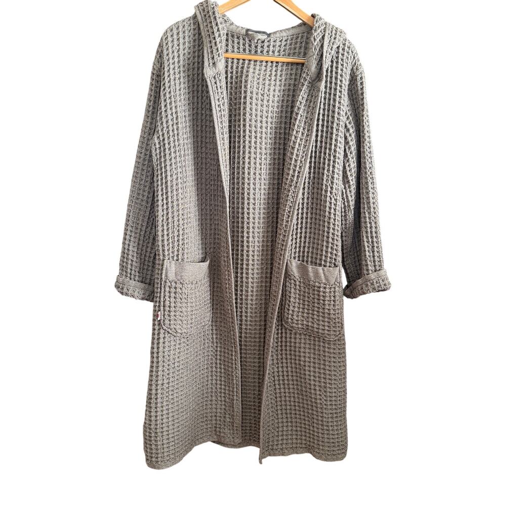 ONSEN | Supima Cotton Hooded Waffle Robe in Cinder Gray | Small | No belt